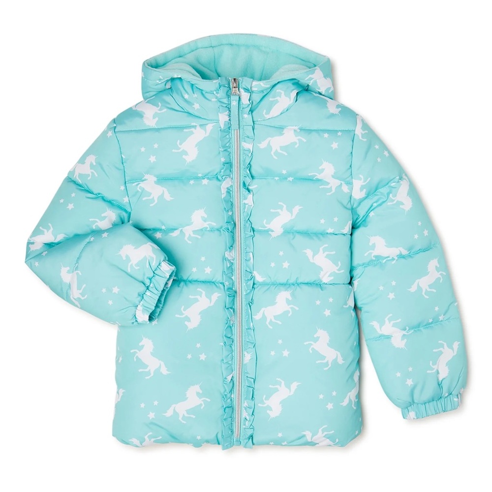 Pink Platinum Aqua Unicorn Puffer Jacket